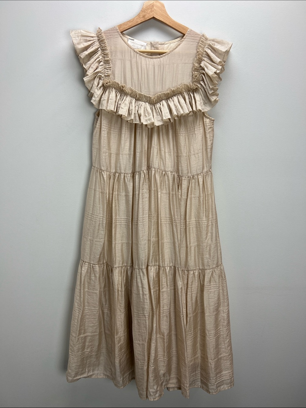 Corey Lynn Calter Anthropologie Ruffled Midi Dress Tiered Cream Womens Small